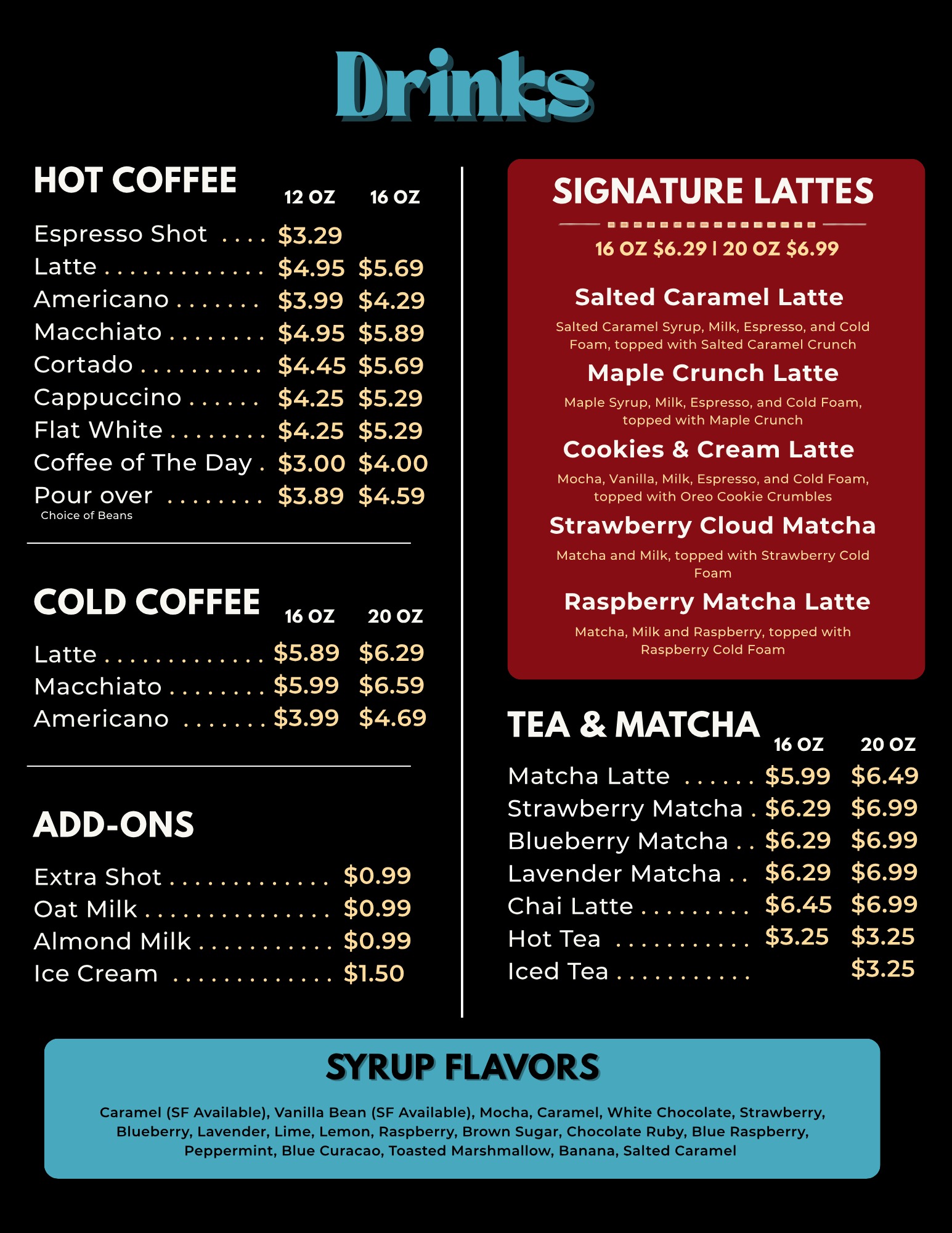 Blue Giraffe Cafe menu page one